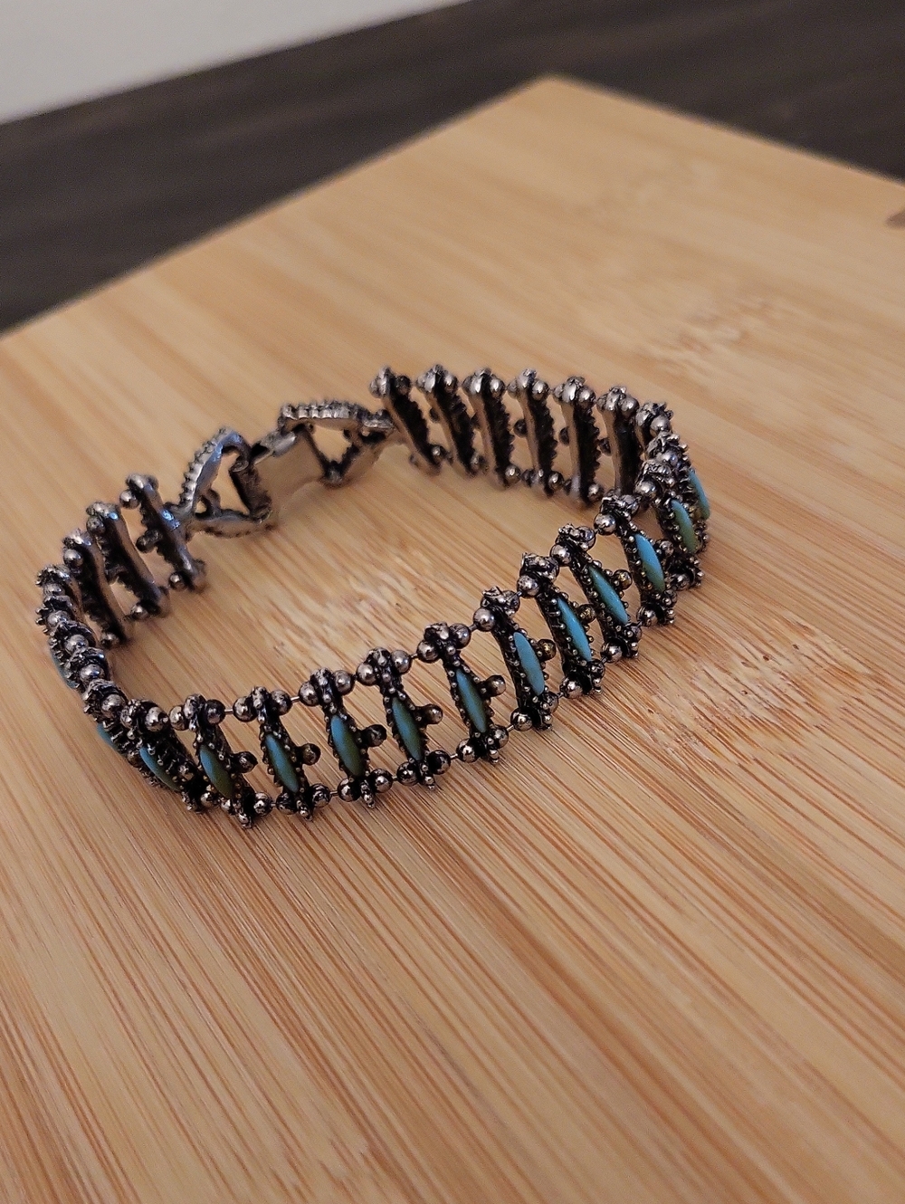 Turquoise and Silver Beaded Clasp Bracelet